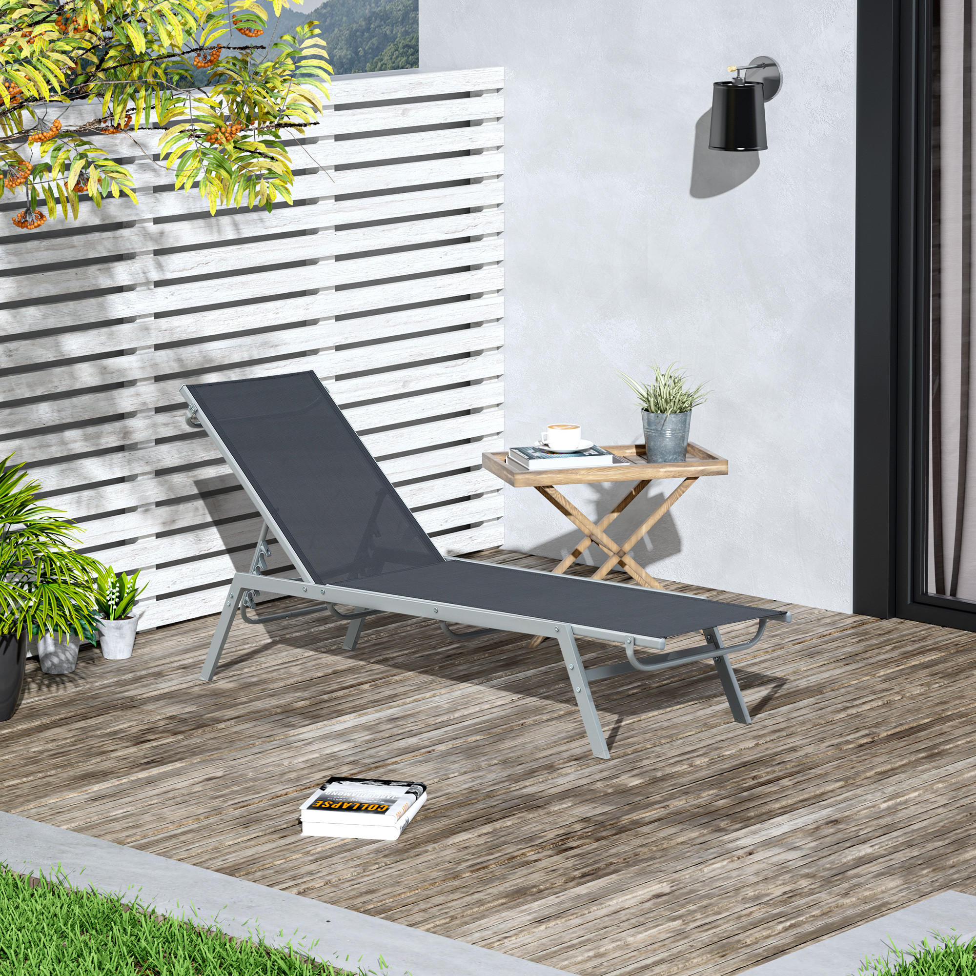 GARTENLIEGE - Schwarz, Kunststoff/Metall (58/97/170cm) - Outsunny