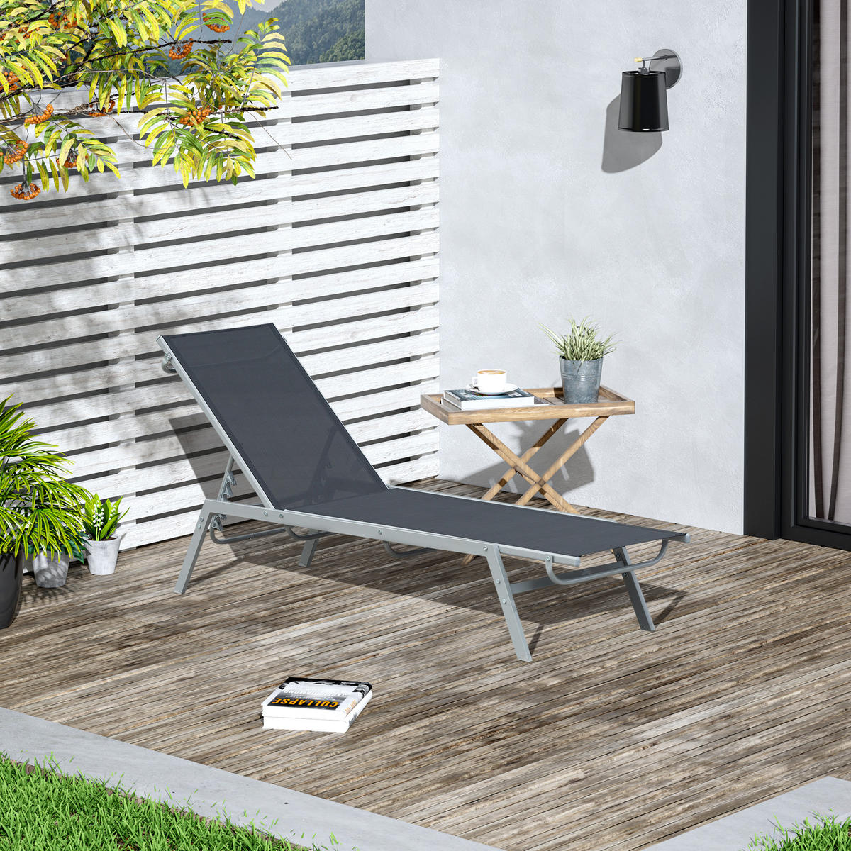 GARTENLIEGE - Schwarz, Kunststoff/Metall (58/97/170cm) - Outsunny