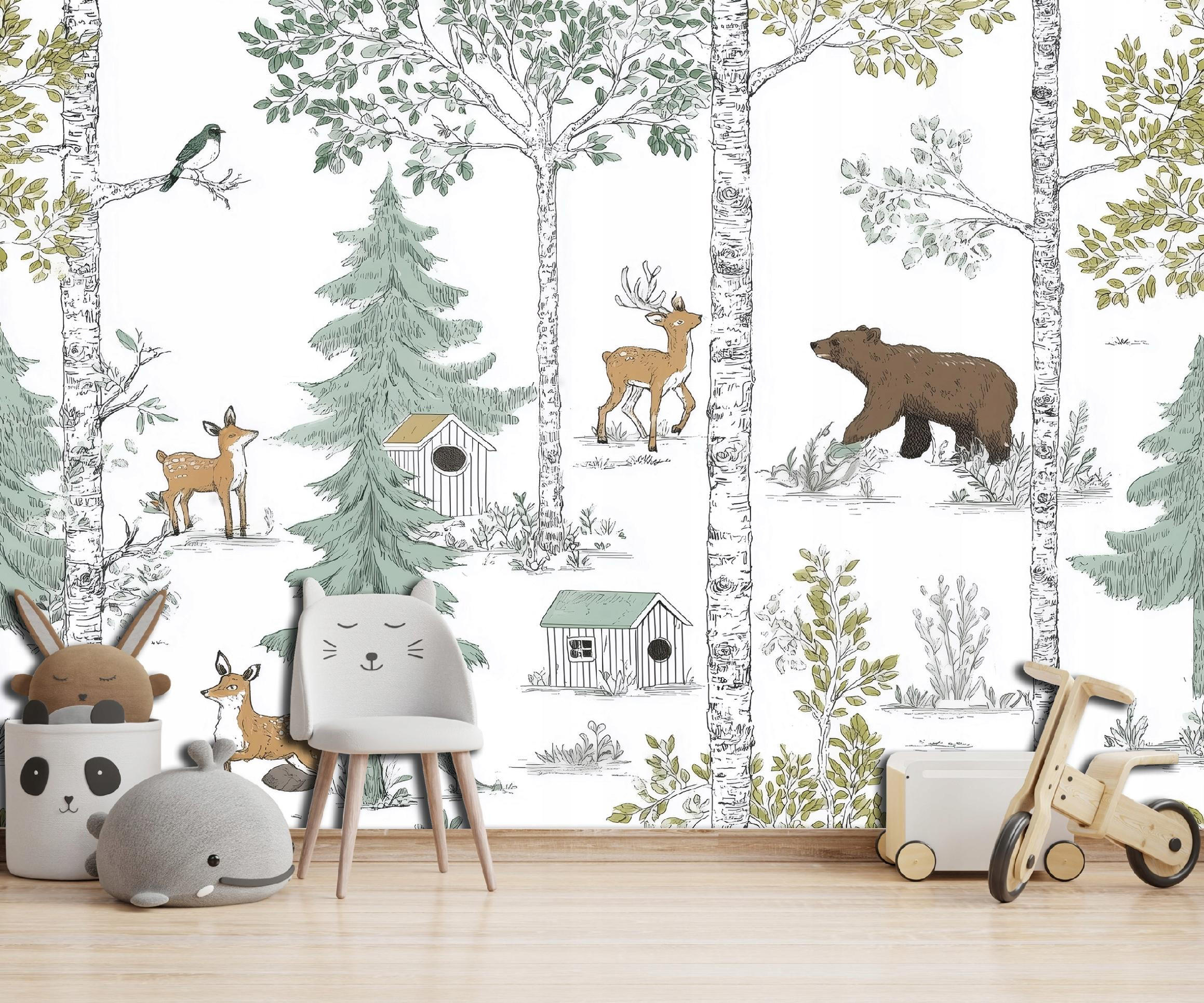 FOTOTAPETE Wald Tiere Grün 300x210 cm - Multicolor, Papier (300/210cm) - Wallarena