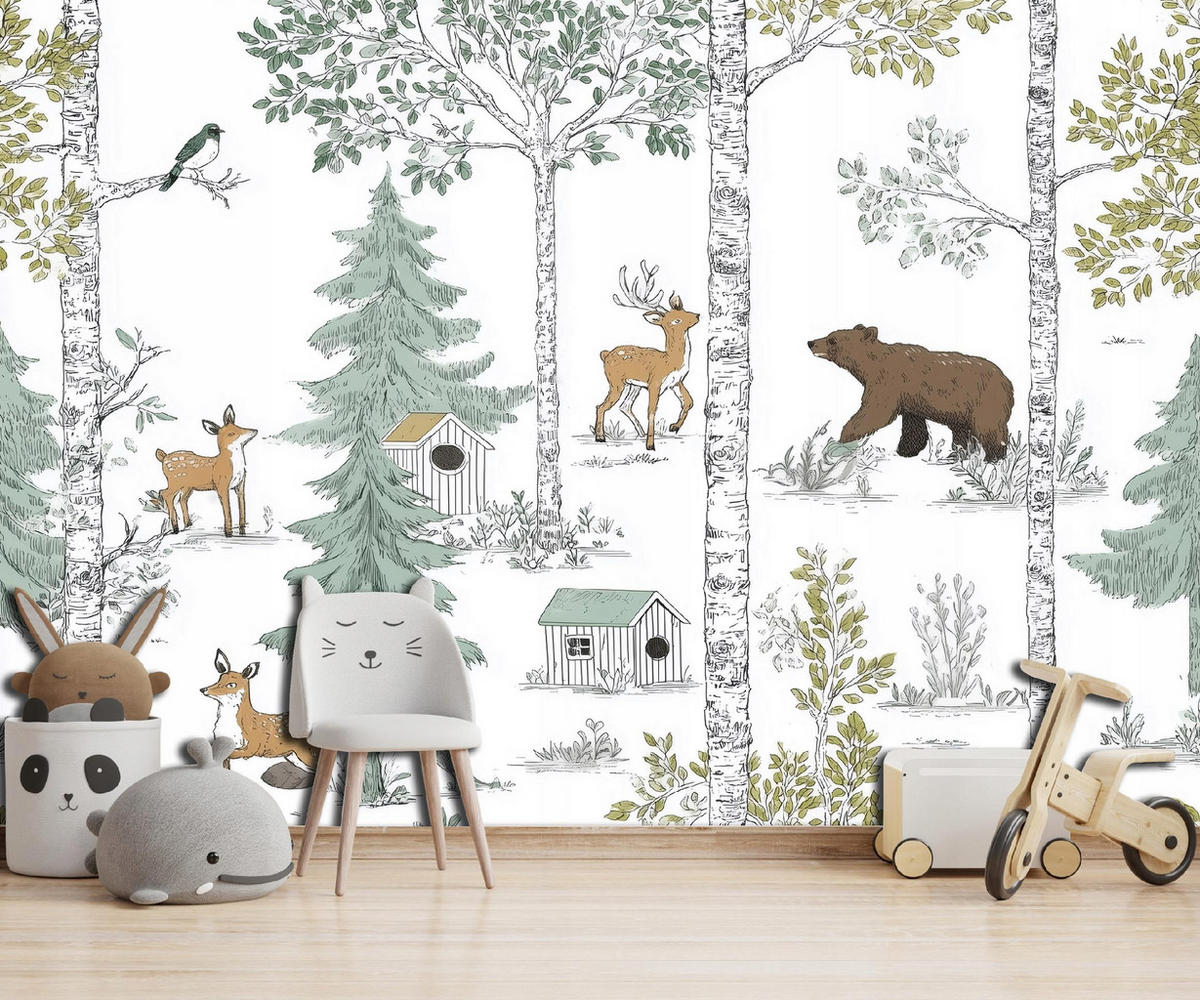 FOTOTAPETE Wald Tiere Grün 300x210 cm - Multicolor, Papier (300/210cm) - Wallarena