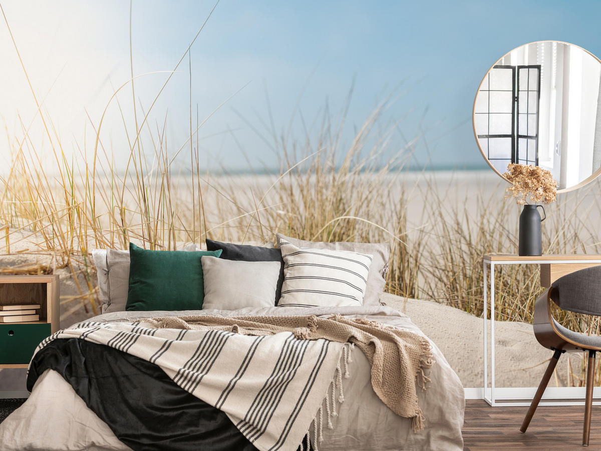 FOTOTAPETA Pre Spálňu Duny Piesočná Pláž Tráva Výhľad Na More 300 x 210 cm - modrá/žltá, papier (300/210cm) - Muralo