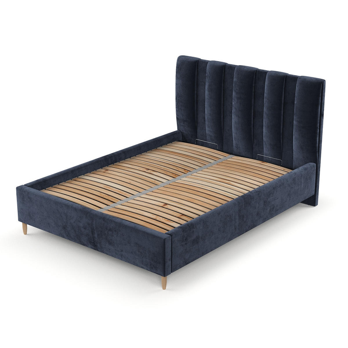 POLSTERBETT Loom 160/200 cm Marineblau im Lotta Stoff - Naturfarben/Dunkelblau, Holz/Holzwerkstoff (160/200cm) - AltaBeds