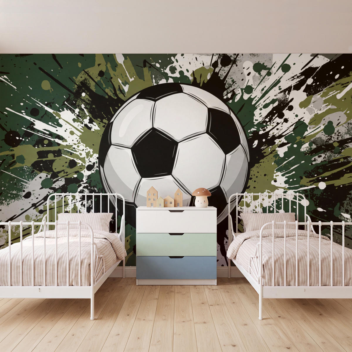 KINDERTAPETE - Fußball - Farbe - Spritzer - Grün - 400x240 cm - Dunkelgrün, Papier (400/240cm) - OnlyWow
