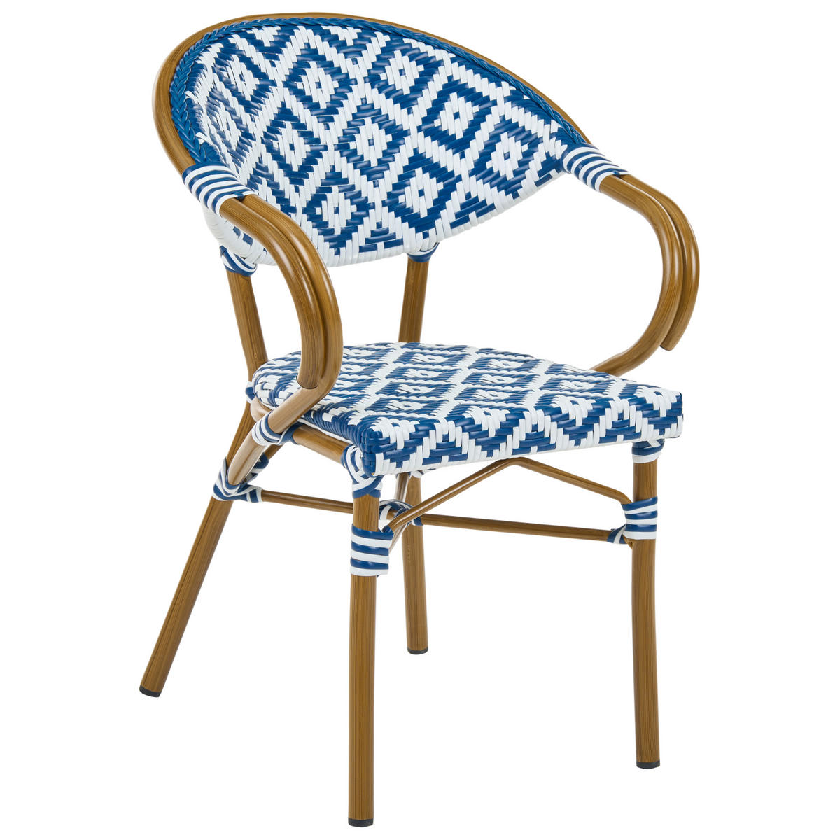 GARTENSTUHL 4er-Set Polyrattan Blau/Weiß Caspri - Weiß, Kunststoff (41/81/51cm) - Beliani