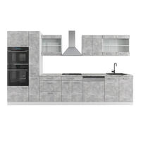 KUHINJSKI BLOK R-Line Beton/bela 350 cm z visoko omaro, brez delovne plošče - siva/bela, leseni material (350/81.6/46cm) - Vicco