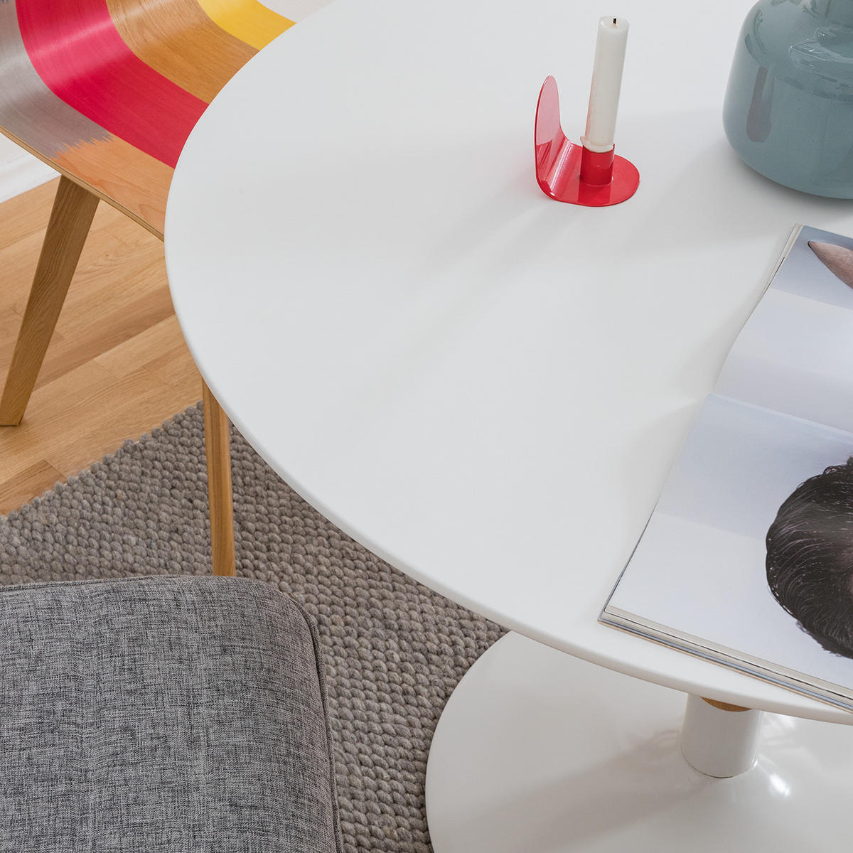 ESSTISCH - Esche teilmassiv - Weiß, Holzwerkstoff (100/100/75cm) - home24