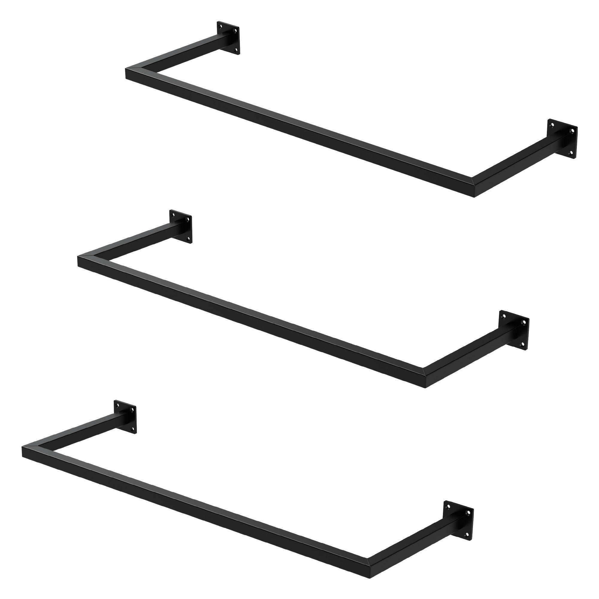 ML-DESIGN VĚŠÁK na oblečení, sada 3 ks, obdélníkový, výška 30 cm x šířka 90 cm, černý, z oceli