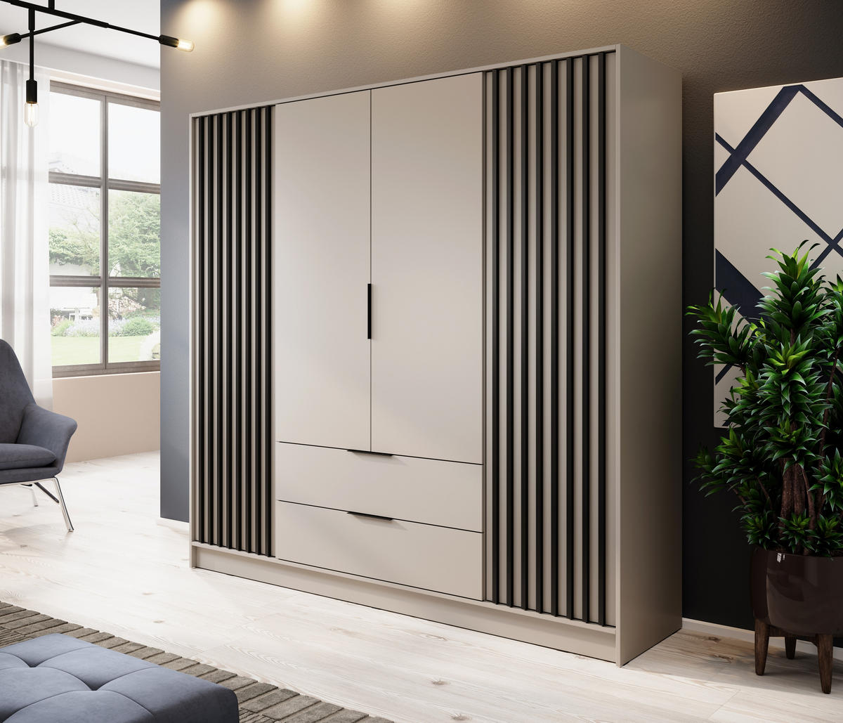 DREHTÜRENSCHRANK NELIANA 206/200/51 cm 4-türig Kaschmir - Kaschmir, Holzwerkstoff (206/200/51cm) - MASSENO