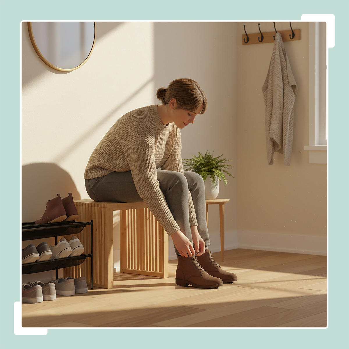 SITZBANK - Hellbraun, Holz/Textil (45/43/33cm) - Relaxdays