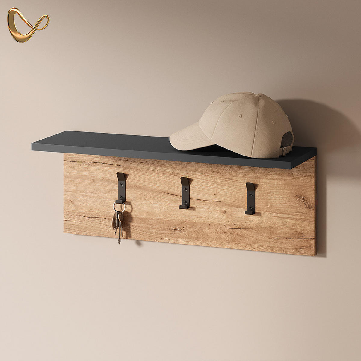 WANDGARDEROBE Ortello Anthrazit/Goldkraft Eiche 60 x 21.6 cm - Honigeiche/Anthrazit, Holzwerkstoff (60/21.6/18cm) - Livinity®