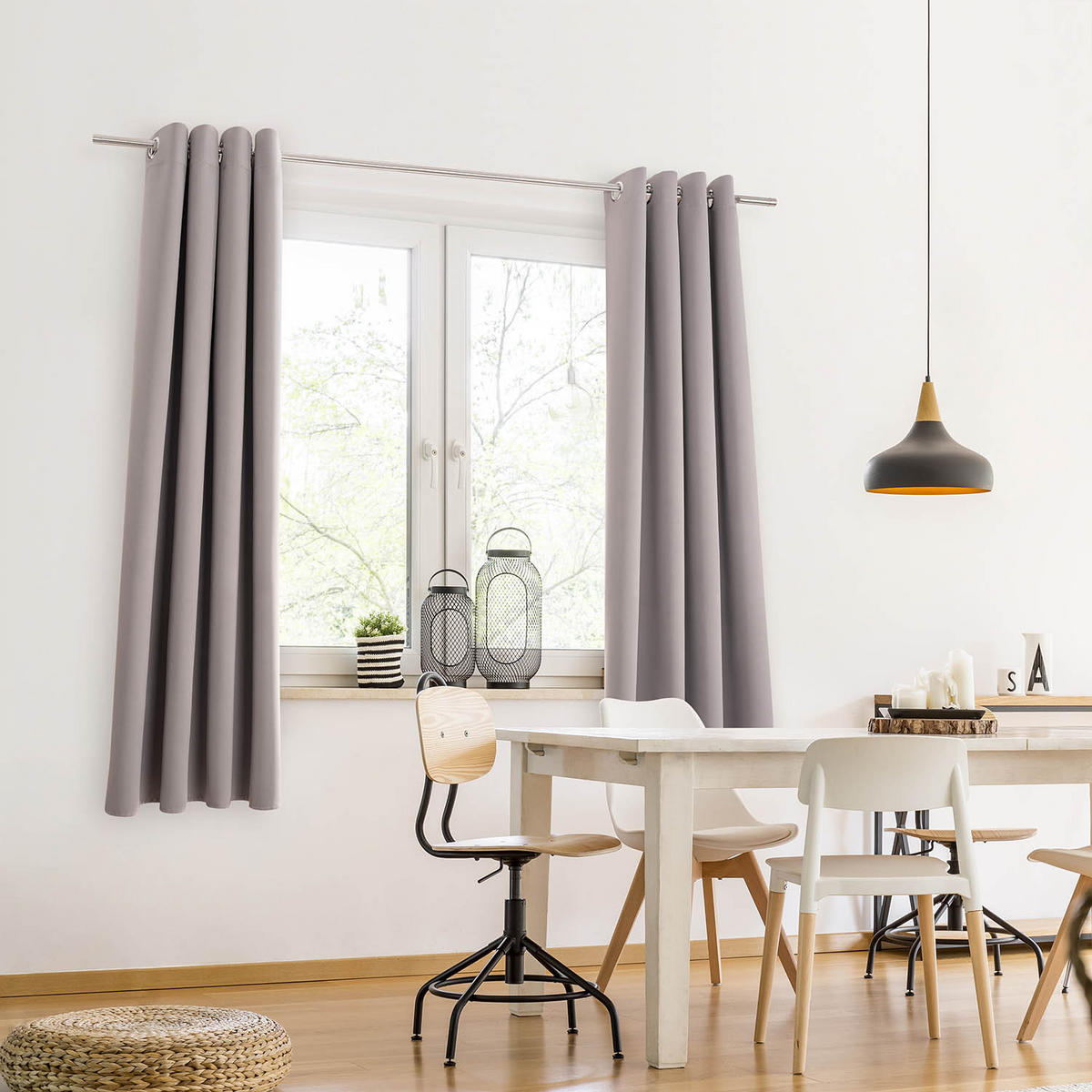 VERDUNKLUNGSVORHÄNGE Emelie 140/145 cm,2er-Set, mit Hitze- und Kälteschutz,Grau - Grau, Kunststoff (140/145cm) - Blumtal