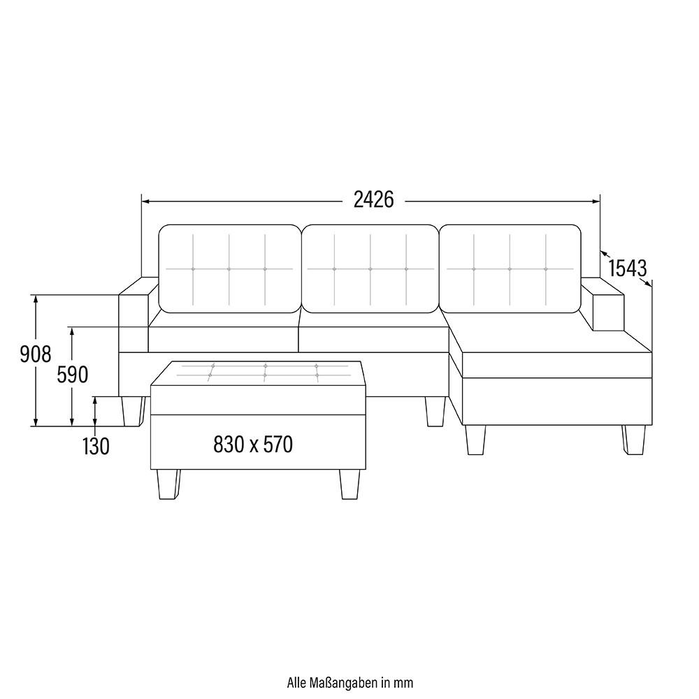 SOFA ROM - Farbe: Grau - Grau, Kunststoff (242.6/154.3cm) - Home Deluxe
