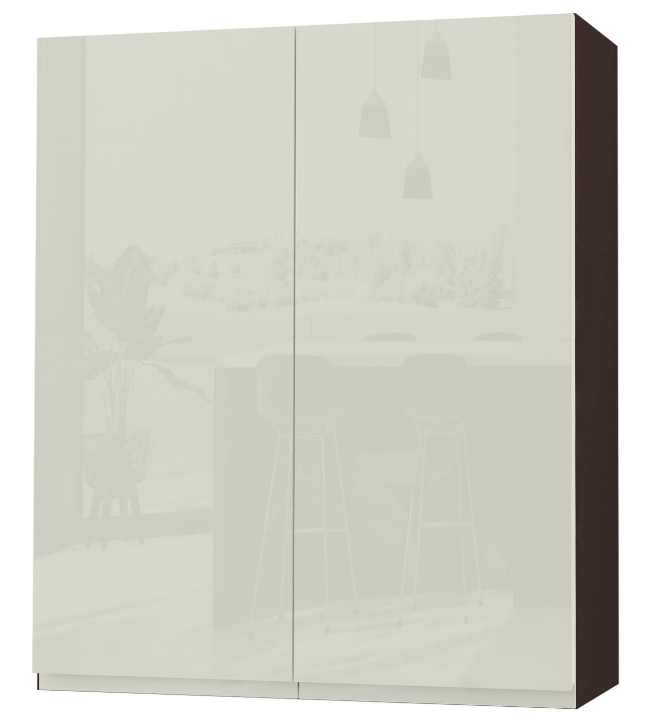 HÄNGESCHRANK Florence W4/80 Lava / RAL 1013 perlweiß HG 80 / 32,5 / 96cm - Dunkelgrau/Weiß Hochglanz, Holz/Holzwerkstoff (80/96/32.5cm) - Feldmann-Wohnen