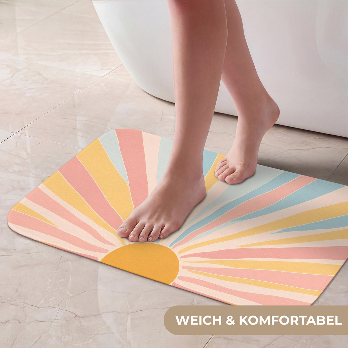 BADEMATTE Illustration - Sonne - Pastellfarben 60x40 cm - Pastellblau, Kunststoff/Textil (60/40cm)