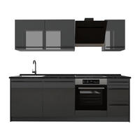 KÜCHENZEILE R-Line, Anthrazit Hochglanz/Anthrazit, 220 cm ohne Arbeitsplatte - Schwarz Hochglanz/Anthrazit, Holzwerkstoff (220/81.6/46cm) - Vicco