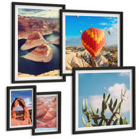 BILDER SET 5er Set - 50x50 cm & 20x30 cm & 40x60 cm Schwarzer Rahmen - Berge, Seen, Wälder, Wege - Schwarz, Kunststoff (40/60cm) - TULUP