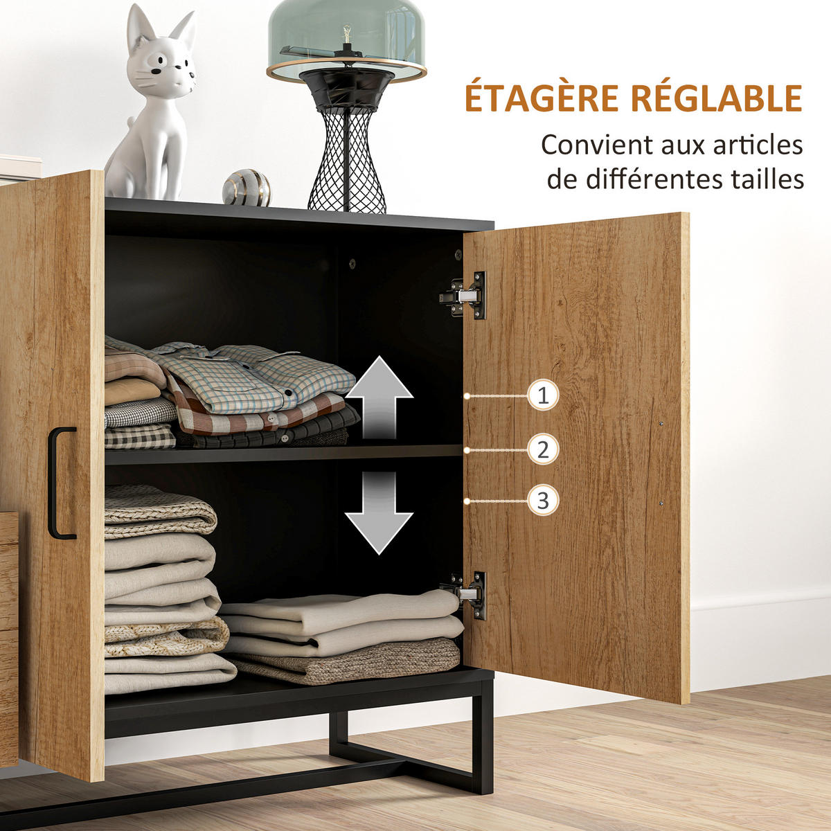 SIDEBOARD DE-11119 3 Schubladen & verstellbarer Boden Weiß - Naturfarben, Holzwerkstoff (140/75/35cm) - ComfortXL