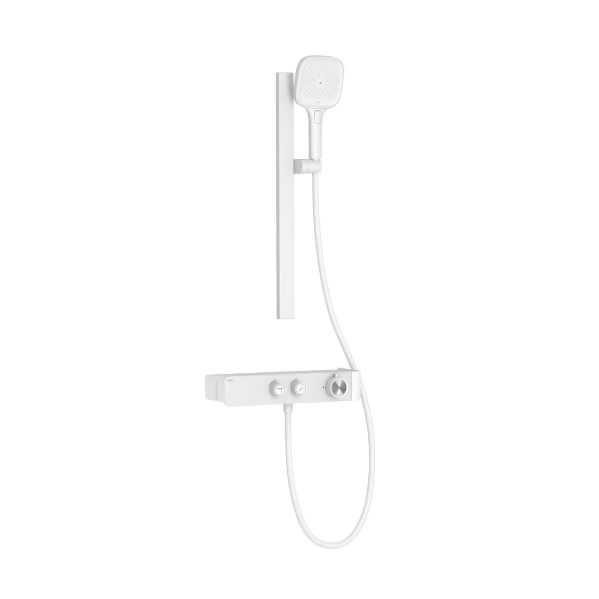 ÜBERKOPFBRAUSESET mit Zweiwege-Thermostatmischer Handbrause Weiß Matt - Weiß, Metall (35.5/115/15cm) - EMKE