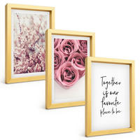 BILDER SET 3er Set - 20x30 cm Goldrahmen - Blumensträuße aus Rosen mit einer Inschrift - Goldfarben, Kunststoff (20/30cm) - TULUP