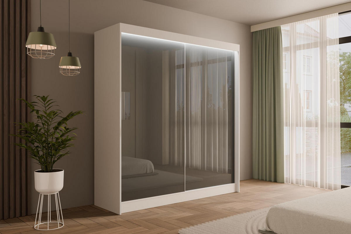 KLEIDERSCHRANK PEKA mit LED - 200 cm - Weiß|Grau - Weiß/Grau, Holzwerkstoff (200/215/61cm) - ALTDECOR
