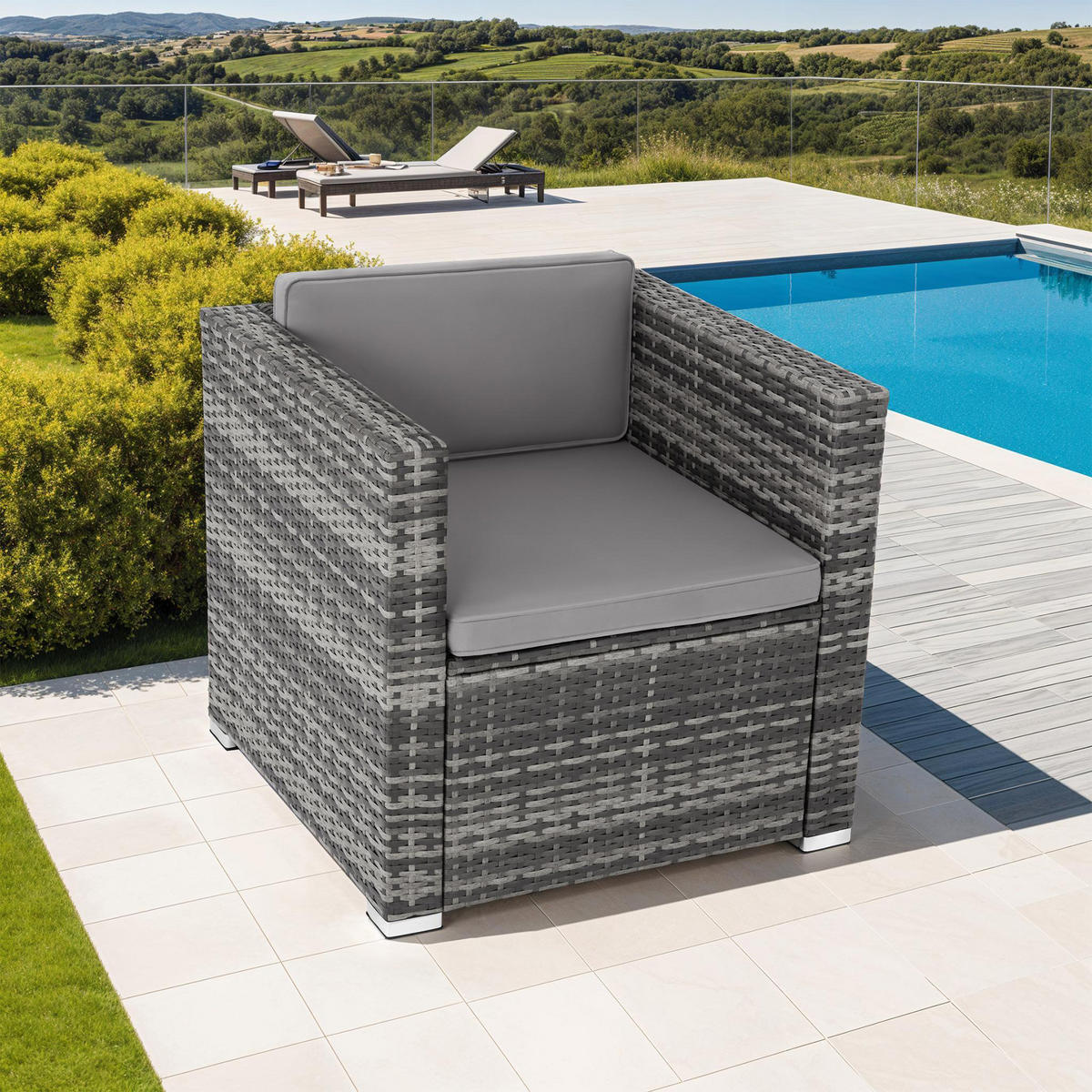 RATTANSESSEL Lignano,70 x 69 x 65cm,grau - Grau, Kunststoff (70/65/69cm) - tectake