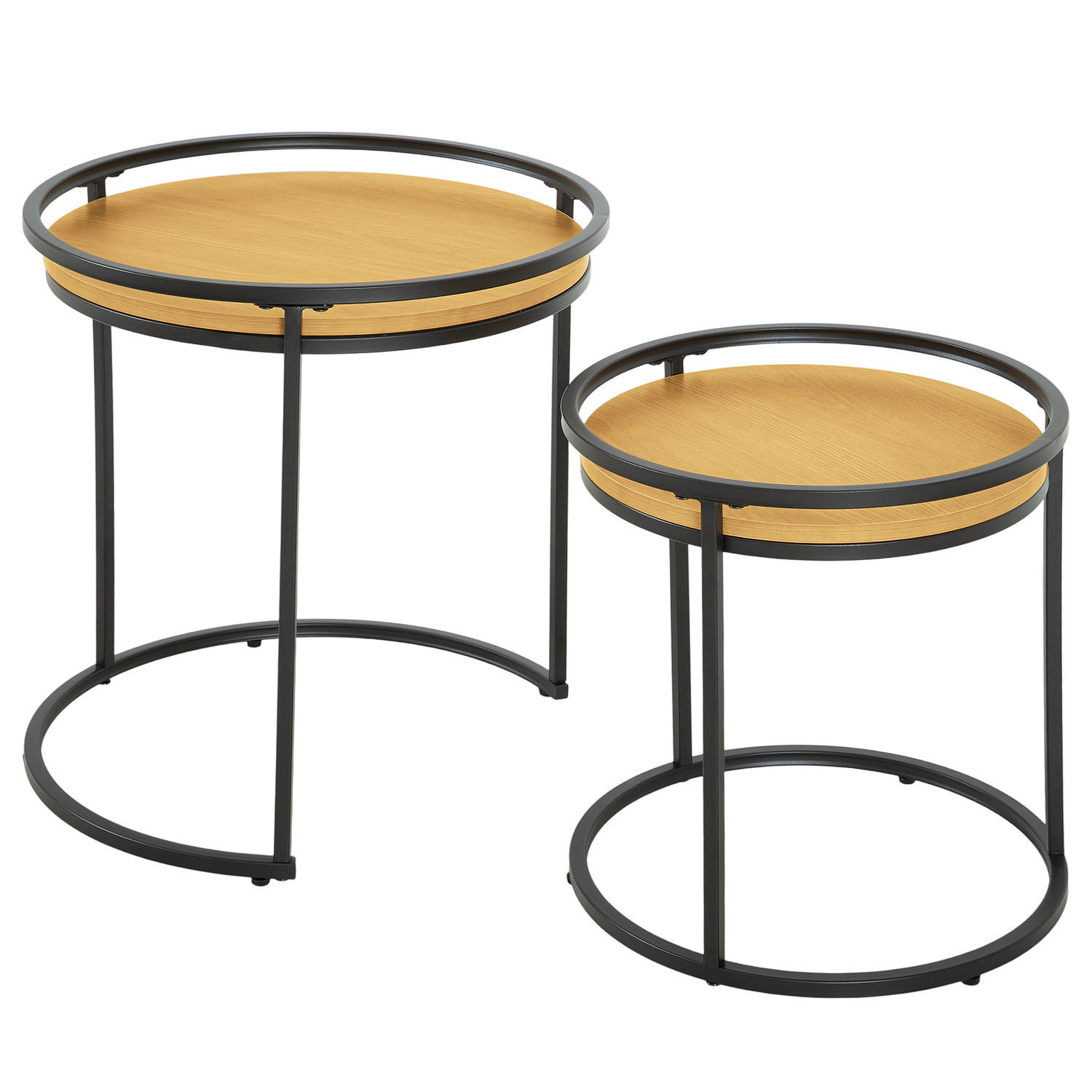 BEISTELLTISCH - 2er-Set - rund - Metall / Spanplatte - Eichefarben/Schwarz, Holzwerkstoff/Metall (50/50/54cm) - home24