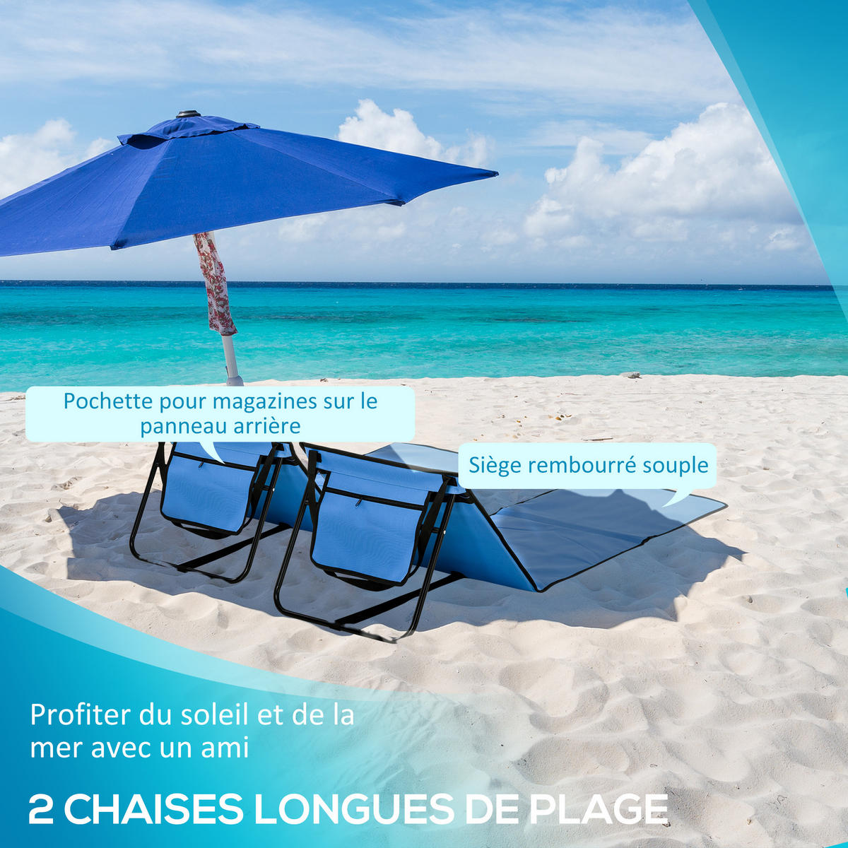 STRANDMATTE DE-15615 2er-Set mit verstellbarer Rückenlehne Blau - Blau, Metall (51/40/142cm) - ComfortXL