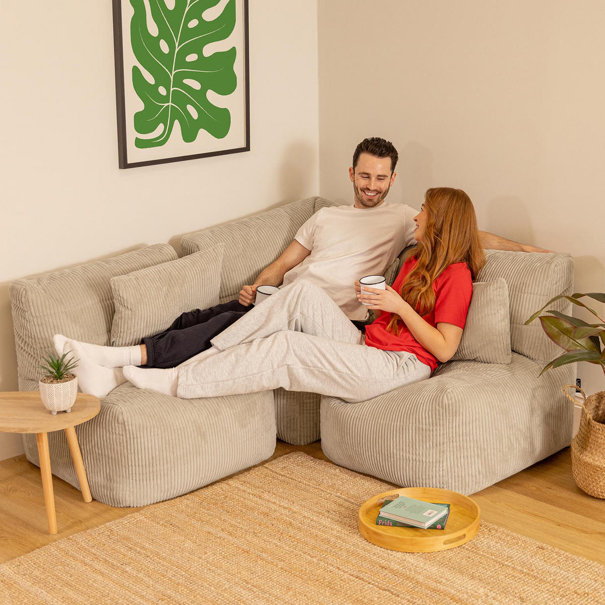 SITZSACK-SOFA 3-tlg. modular cord Noa - Beige, Textil (228/70/78cm) - icon