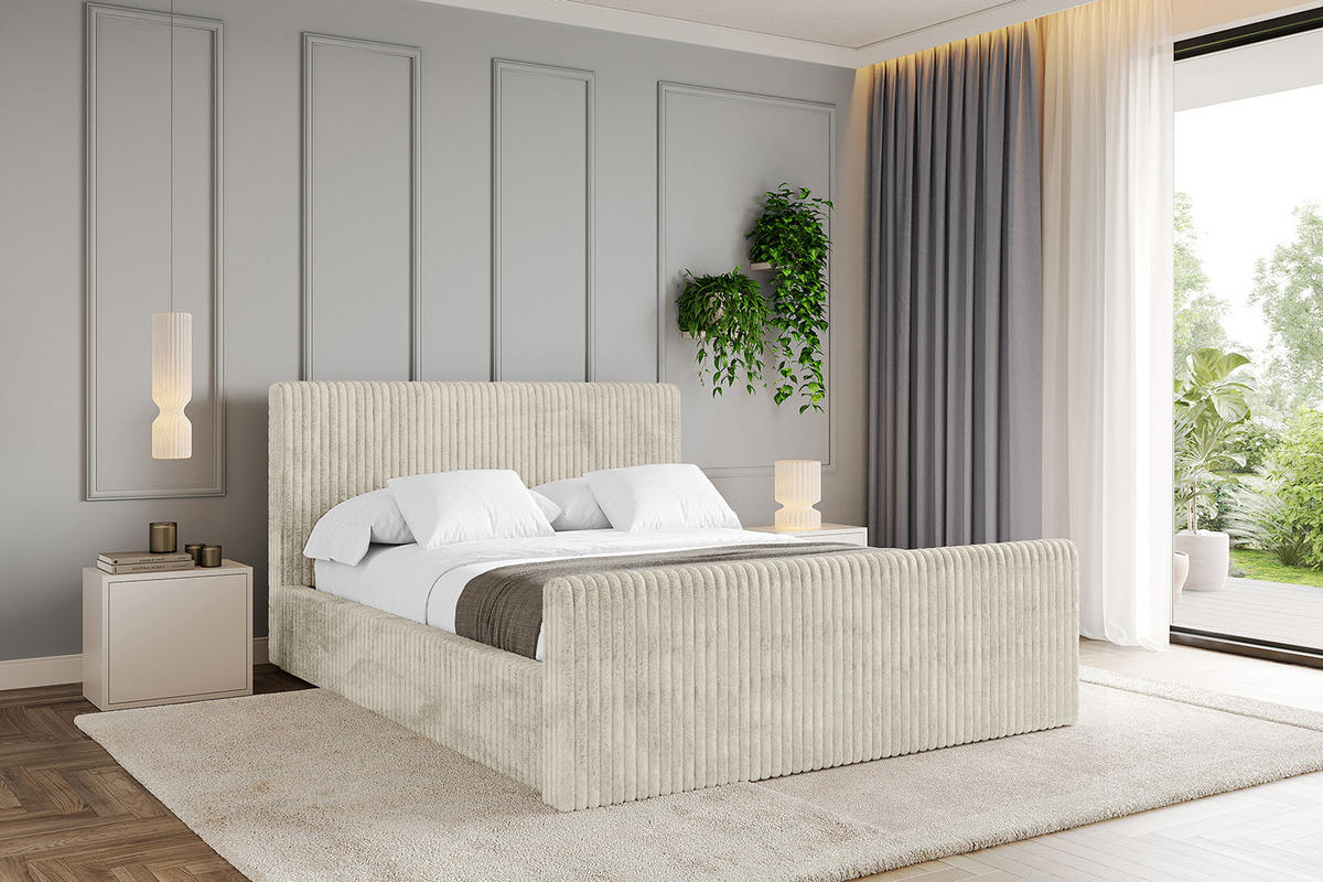 POLSTERBETT mit Bettkasten, Fußteil und Lattenrost, Boxbett mit Matratze H3/H4 - ALOVA-Z-V1 - Beige, Holzwerkstoff/Textil (180/200cm) - ALTDECOR