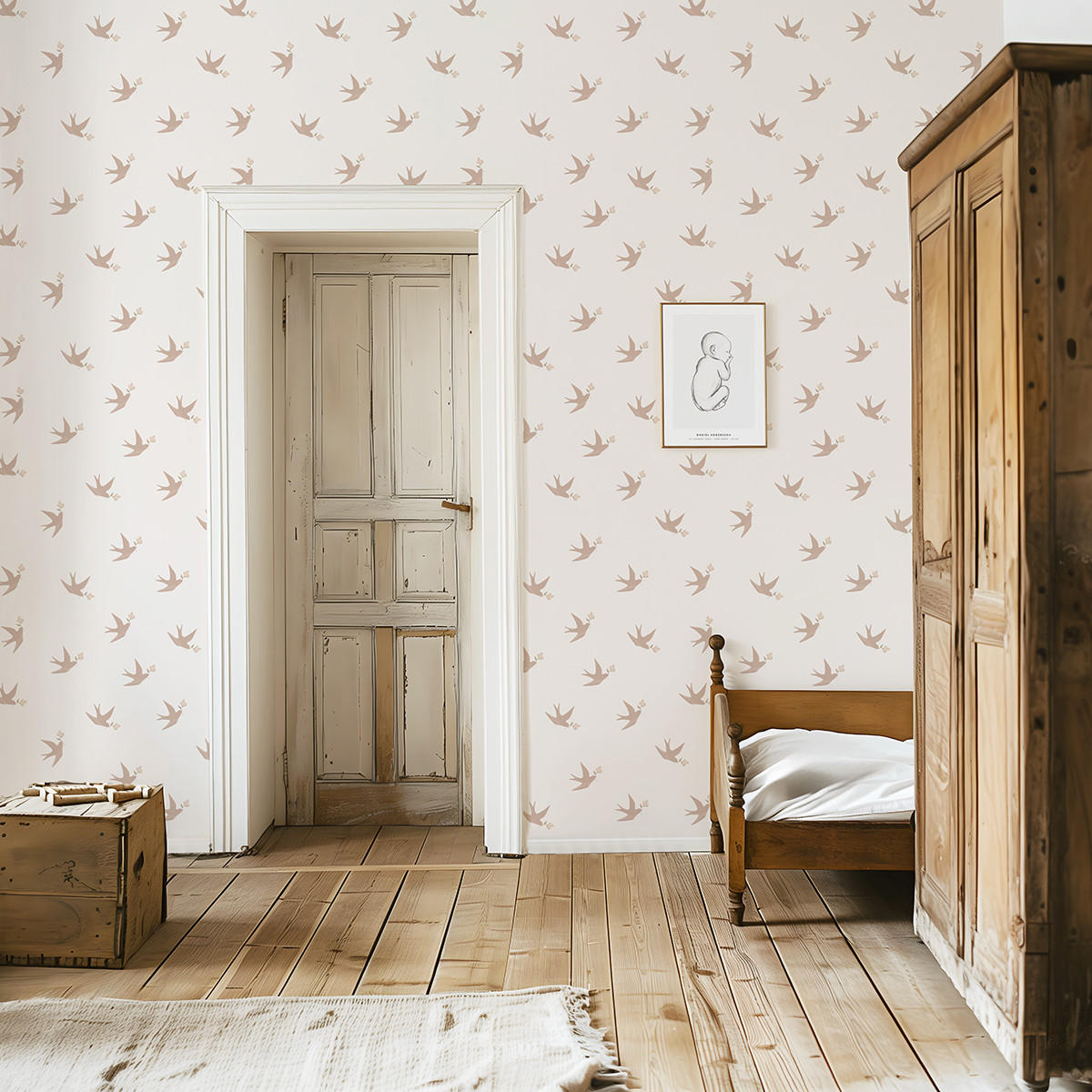 VLIESTAPETE Eleonore Schwalben, 50 cm x 10 m, rosa - Pink, Papier (50/1000cm) - Lilipinso