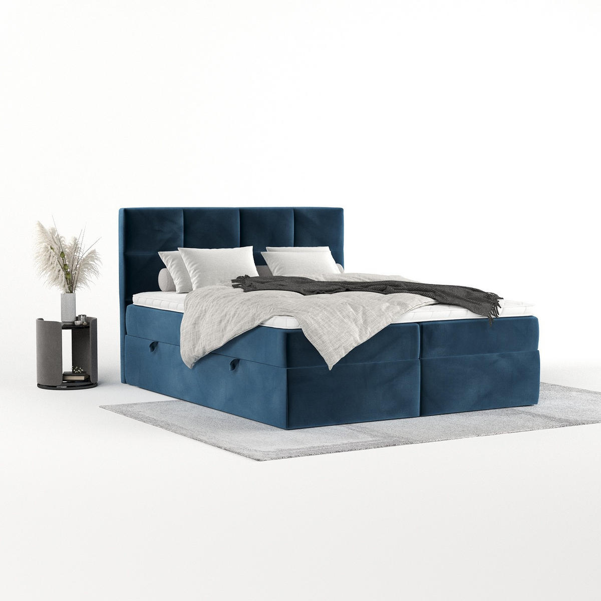 BOXBETT Oris 140/200 cm Dunkelblau im Kronos Stoff - Schwarz/Dunkelblau, Holz/Holzwerkstoff (140/200cm) - AltaBeds