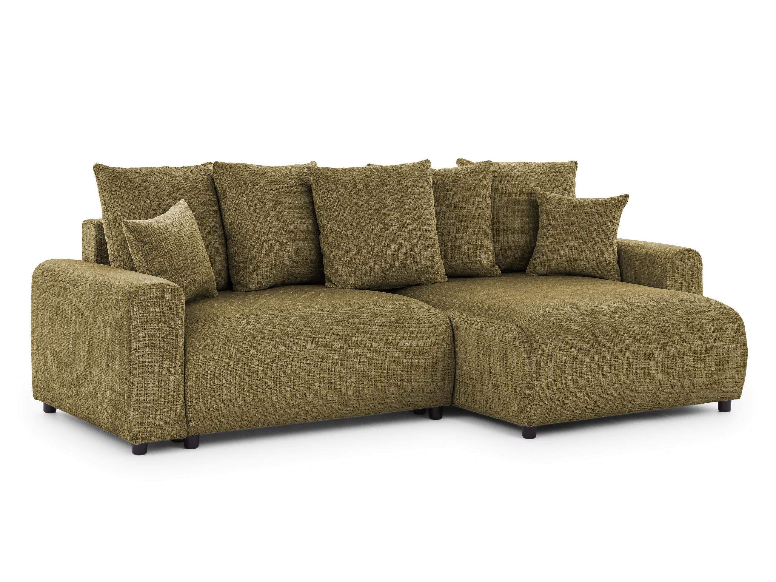ECKSOFA Calma mit Schlaffunktion und Bettkasten im Bumpy-Design aus weichem Grün Chenille-Stoff - Ottomane rechts - Beige/Schwarz, Holz/Kunststoff (239/140cm) - S-Style Möbel