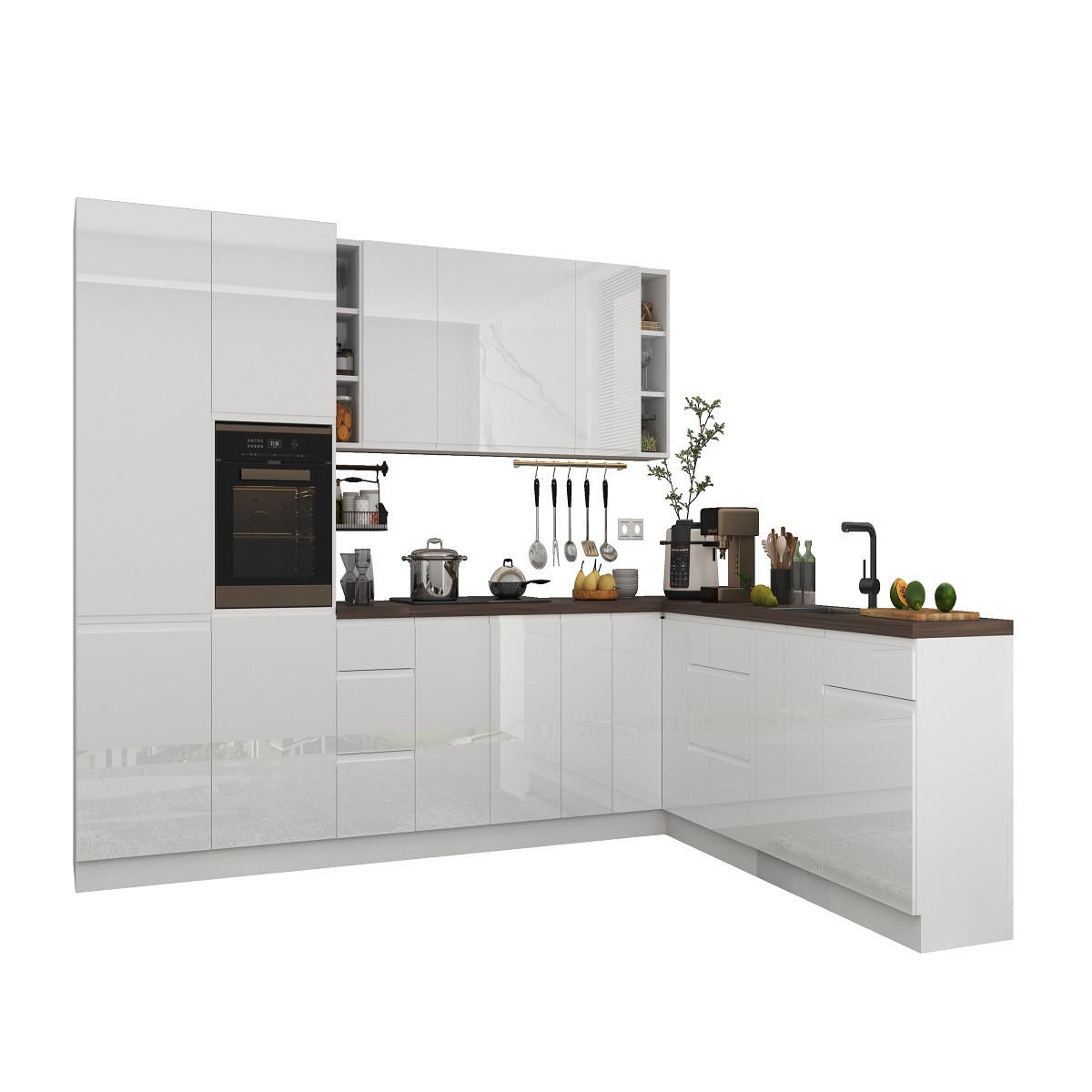 ECKKÜCHE 350 x 260 cm – Aspen KA4-M360 - in Weiß/Hochglanz - Weiß, Holz (610/212/58cm)