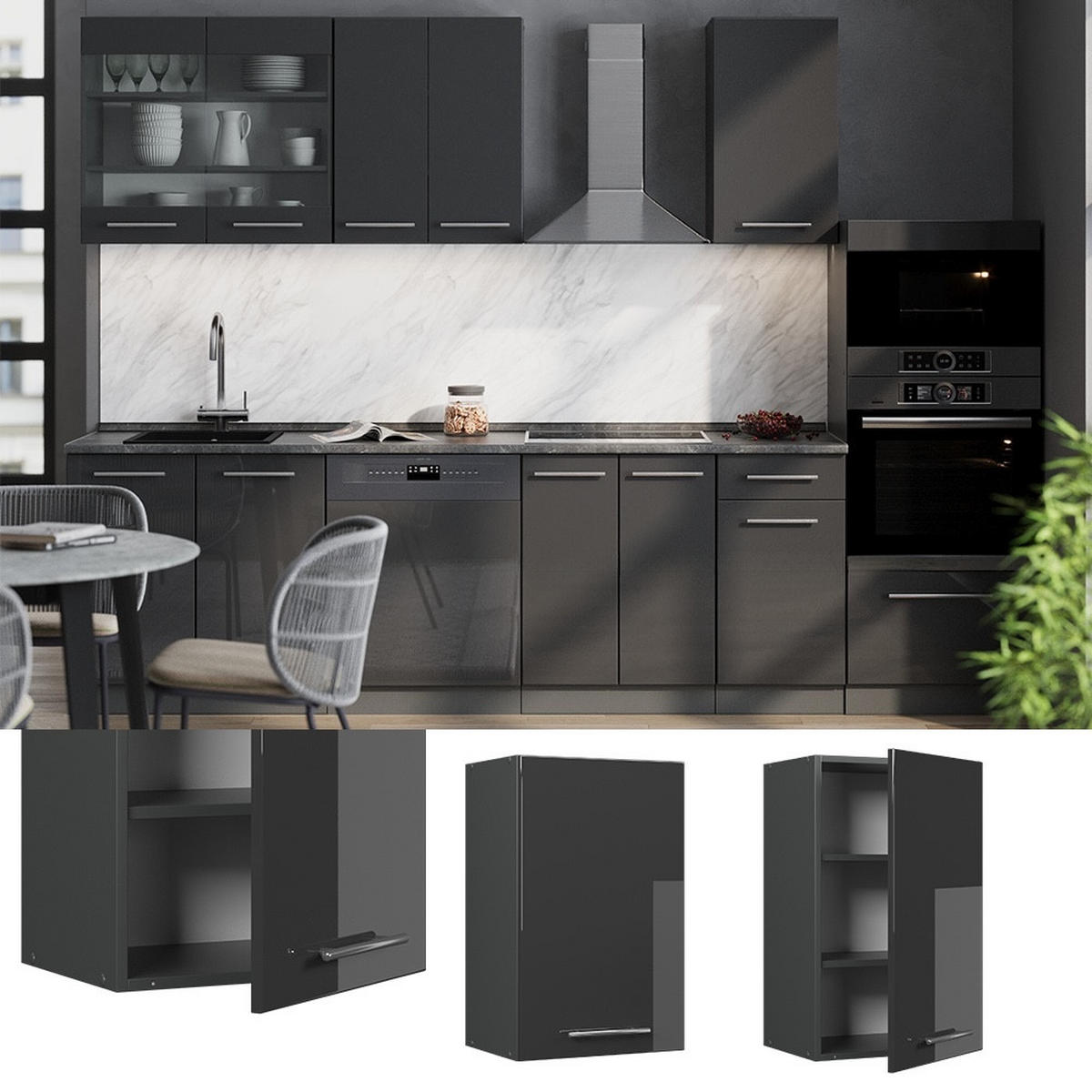 HÄNGESCHRANK Fame-Line Anthrazit Hochglanz 45 cm - Schwarz Hochglanz/Anthrazit, Holzwerkstoff (45/72/34.1cm) - Vicco