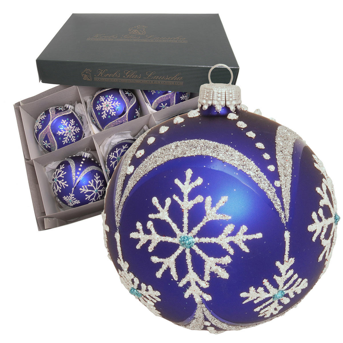 CHRISTBAUMKUGELN Schneeflocke Blau 8cm (Glas / 6 Stk.) - Blau, Glas (8/8/8cm) - Krebs Glas Lauscha