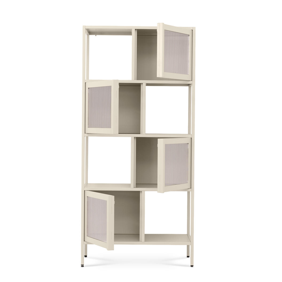 METALLREGAL industriell, 170 cm hoch, 4 Türen, 4 Fächer, beige und geriffeltes Glas - Beige, Metall (80/170/35cm) - Sicaan