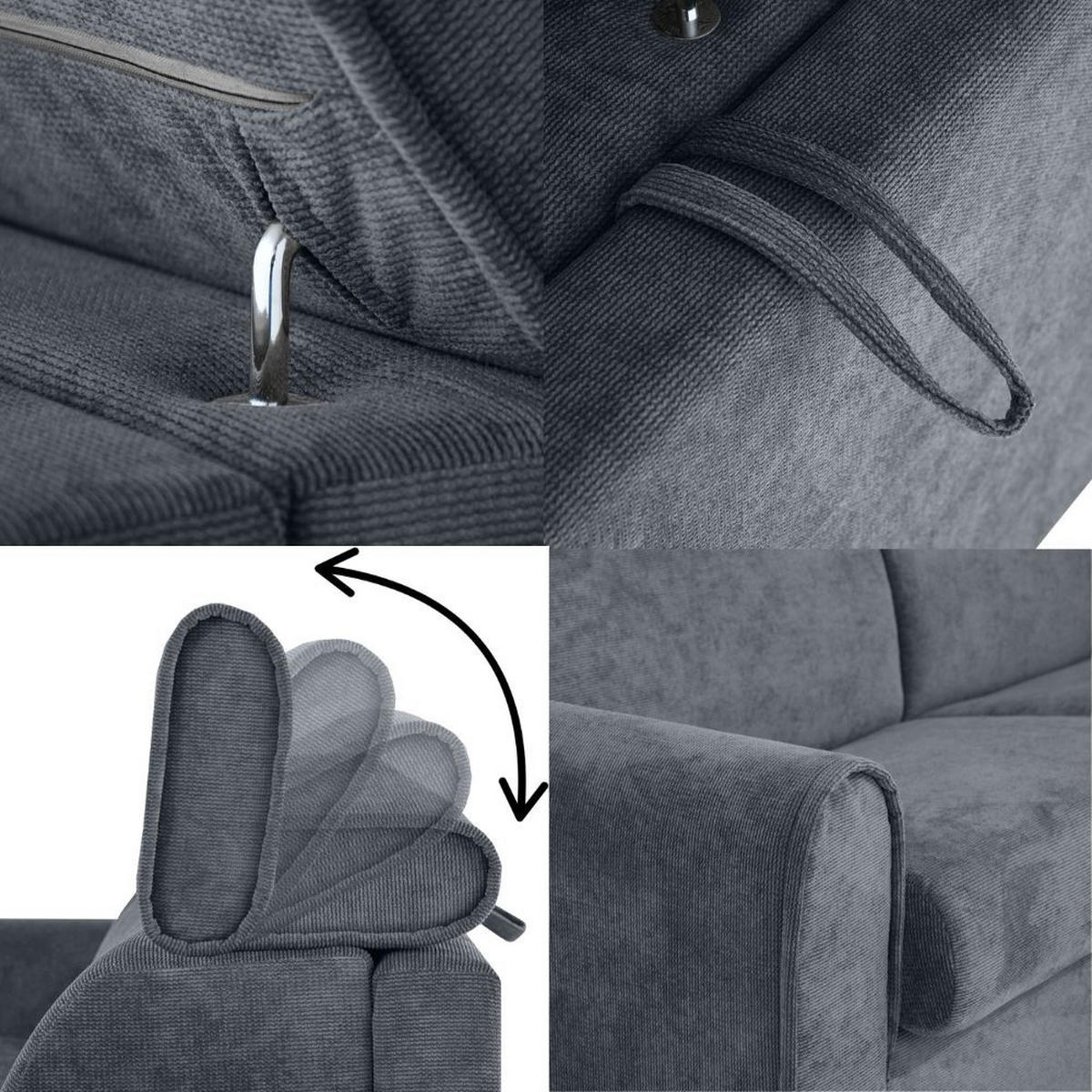 SCHLAFSOFA Pavarti mit italienischem Gestell, 160x195, Dunkelgrau - Dunkelgrau/Schwarz, Holzwerkstoff/Textil (214/88/100cm) - Beautysofa