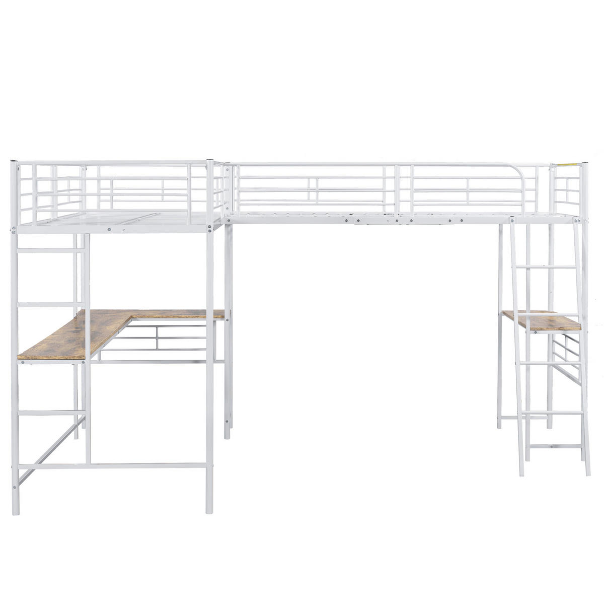 HOCHBETT mit Schreibtisch 90/200 cm in Weiß – mit hohem Rausfallschutz und Treppe - Weiß, Metall (140/200cm) - BEAOK
