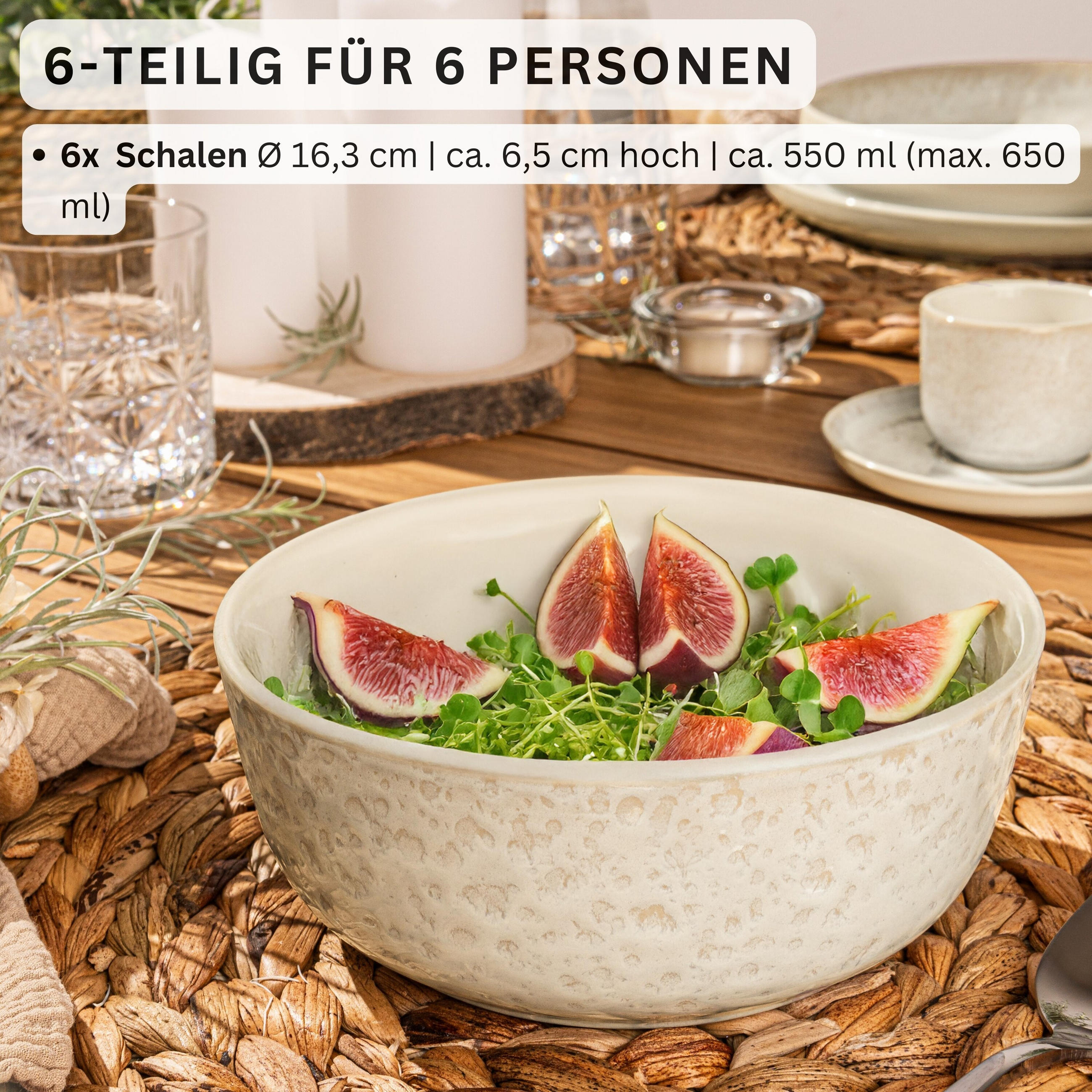 SCHALEN SET KEY WEST - 6 teilig aus Steingut - Creme, Stein (16.3cm) - Sänger