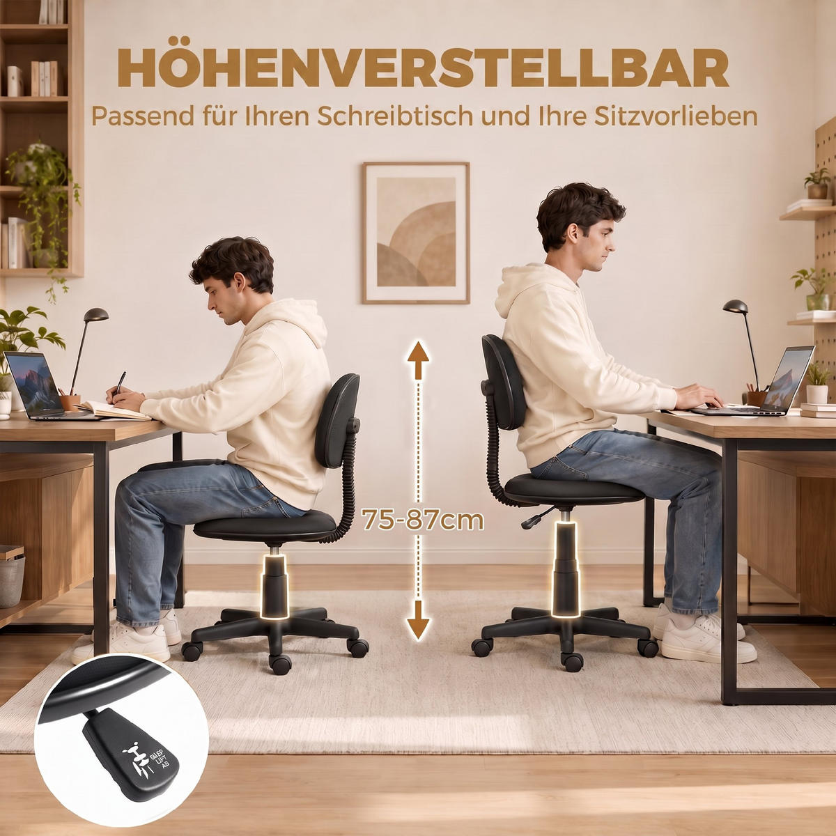 BÜROSTUHL Polyester Schwarz - Schwarz, Kunststoff/Textil (43/87/48cm) - HOMCOM