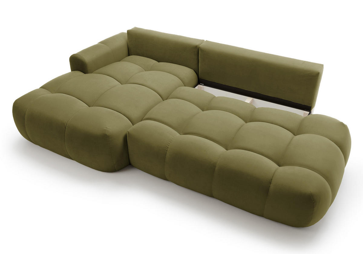 ECKSOFA Ombo Olivgrün Velours 280 cm - Schwarz/Olivgrün, Kunststoff/Textil (280/165cm) - Selsey