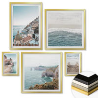 WANDBILDER 5er Set - 50x50 cm & 20x30 cm & 40x60 cm Goldrahmen - Wasserfälle, Berge, Brücken, Bäume - Goldfarben, Kunststoff (40/60cm) - ArtPrintCave