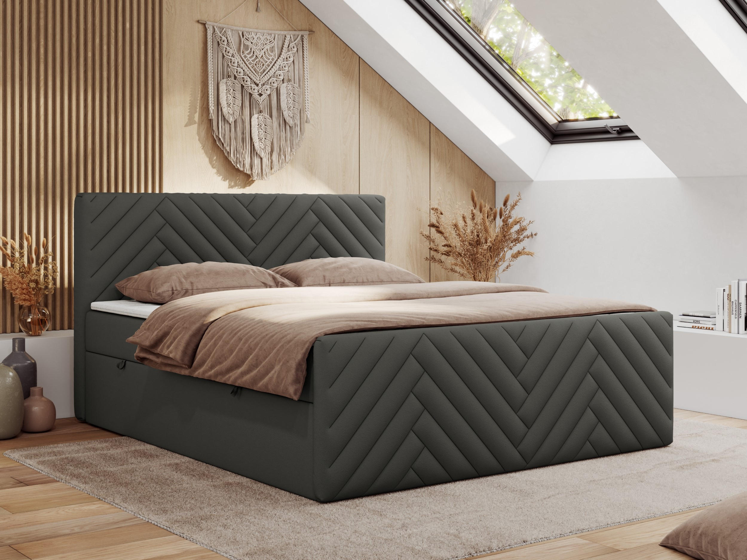 BOXBETT PARIS DUO 120/200 - Grau Kunstleder - H3 - Grau, Holz/Textil (120/200cm) - MKS