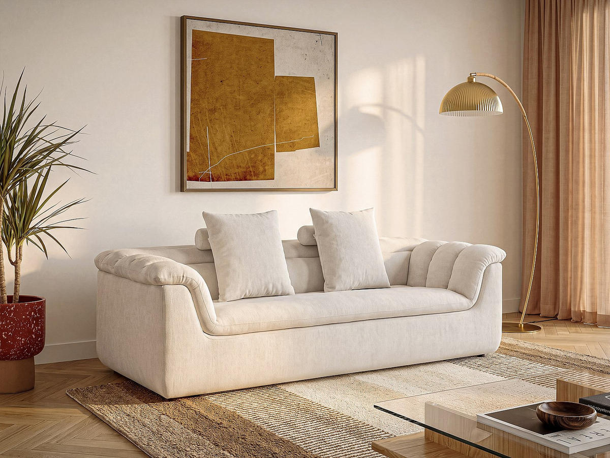 SOFA - 3 Personen - stoff - gebrochenes weiß Cazocha - Weiß, Textil (226/86/101cm) - Vente-Unique