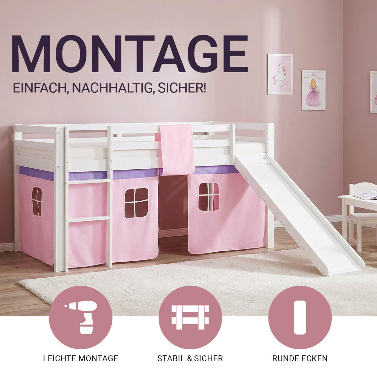 HOCHBETT 90/200 cm mit Lattenrost ROSA - Weiß/Rosa, Holz - Homestyle4u