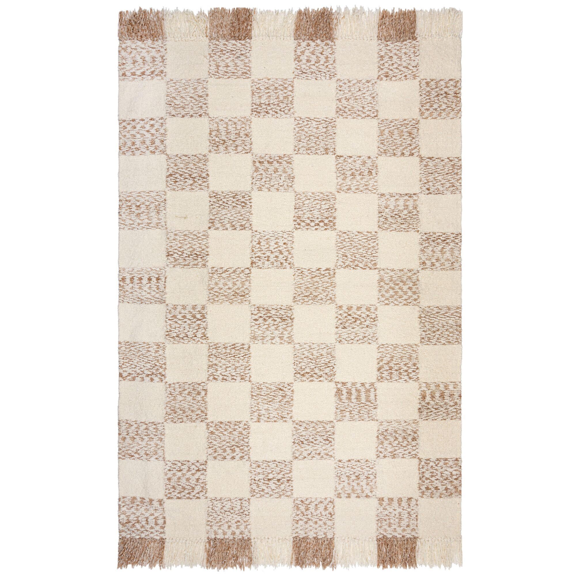 TEPPICH Kurzflor Karo Muster, Geometrisch, Wohnzimmer Beige-Natur Rechteckig 160x230 - Beige, Textil (230/160cm) - KADIMA DESIGN