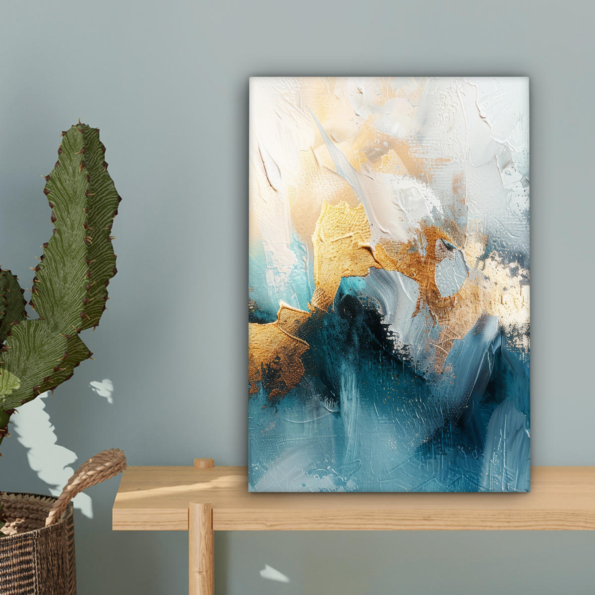 LEINWANDBILD Abstrakt - Kunst - Gold - Blau 20x30 cm - Petrol, Textil (20/30cm) - MuchoWow