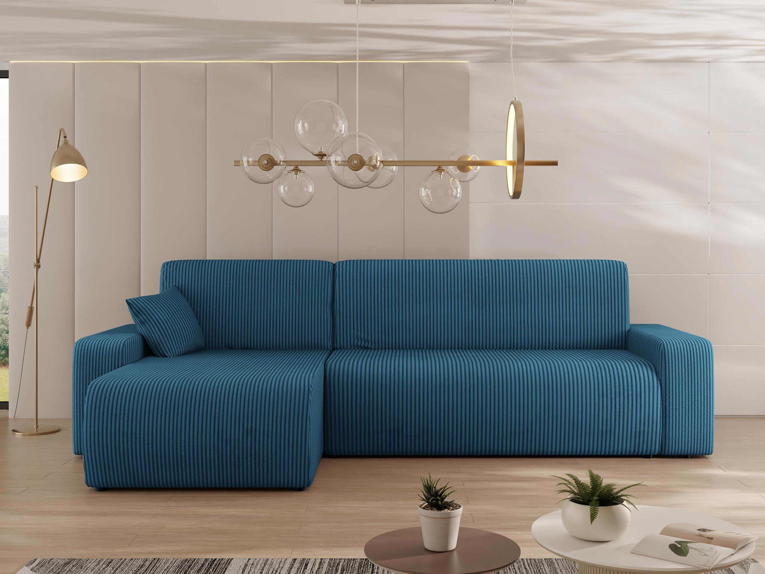 ECKSOFA Piano L Cord - Blau/Schwarz, Holz/Kunststoff (244/145cm) - MIRJAN24