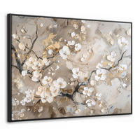 LEINWAND Bilder mit Rahmen - Blumen - Weiß - Gold - Beige - Luxus - 100x70 - Greige, Textil (100/70cm) - MuchoWow