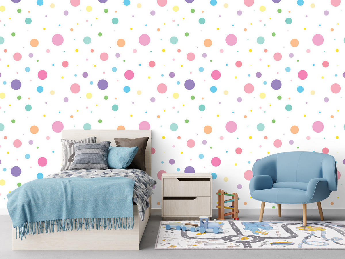 VLIESTAPETE Bunte Pastellpunkte – Bunt, Weiß – 50x1000 cm - Multicolor/Weiß, Papier (50/1000cm) - Muralo
